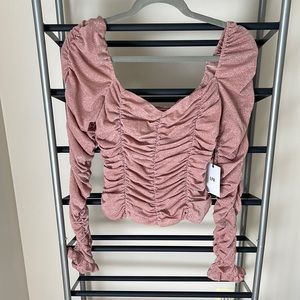 LPA Pink Ruched Long Sleeve Crop Top